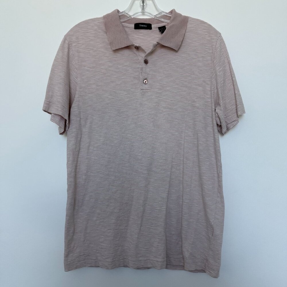 Mens theory short sleeve collard shirt light pink beige striped Size S